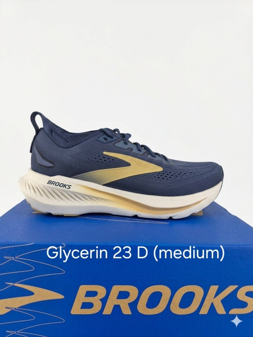Brooks Glycerin 23 Men’s Running Shoe D (medium) Navy and Gold
